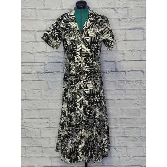 Talbots Dresses & Skirts - TALBOTS Womens Black and white linen floral print Flared bottom midi dress Sz 8